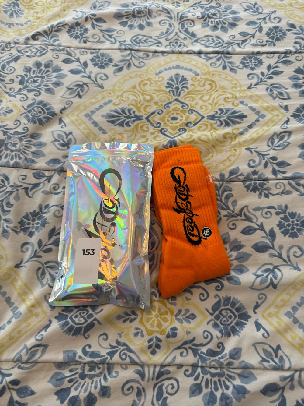 Godspeed Orange Crew Athletic Socks with Black Script Logo -